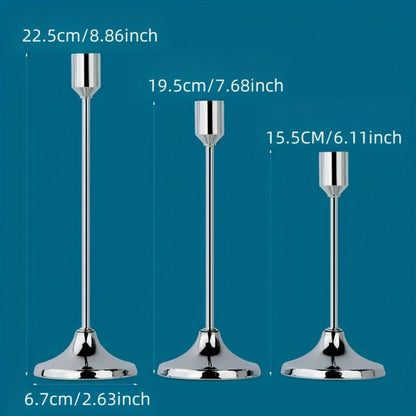 Candle Holder Set 30-Piece Metal Taper Stands in Three Heights with Gold, Silver or Black Finish Options
