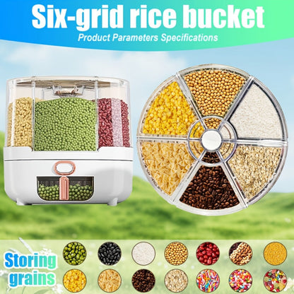 Rotating Grain Food Storage Organizer with Six Compartments and 13lb or 22lb Capacity Options