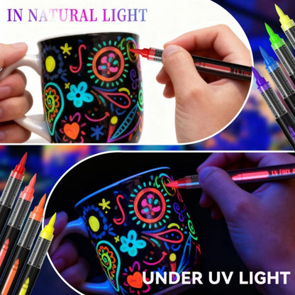 Neon Body Face Paint Pens Set of 8 – Glow-in-the-Dark UV Reactive Markers for Temporary Tattoos, Party Makeup, Mardi Gras, Music Festivals, Masquerade & Halloween