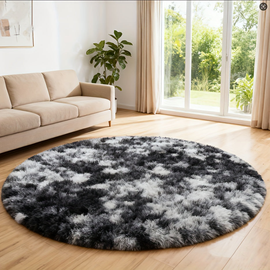 Round Shaggy Area Rug in Seven Solid or Tie-Dye Colors with 4 x 4-Foot to 8 x 8-Foot Sizes