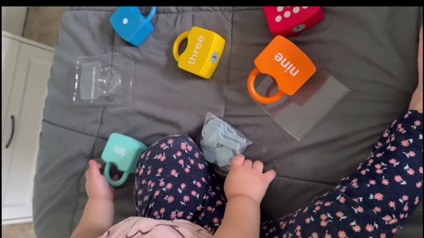 Ten-Piece Number Lock and Key Matching Set with Color-Coded Locks for Counting One Through Ten