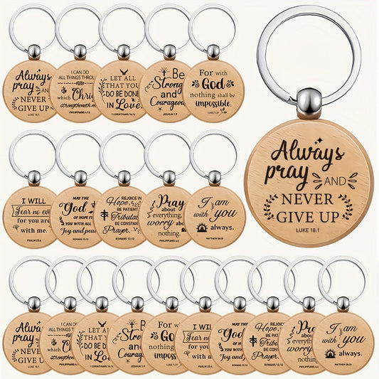 Keychain Set 100-Piece Engraved Wood Bible Verse Discs with Stainless Steel Split Rings and Ten Message Designs