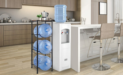 Water Jug Storage Organizer 3-Tier Black Rack for 5-Gallon Bottles in Kitchen, Office or Living Room