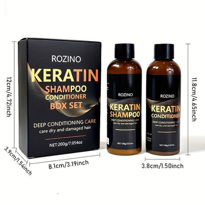 Five-Piece ROZINO Keratin Hair Care Set with Shampoo, Conditioner, Mask and Oil Container Formats