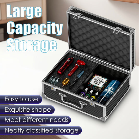 Large Aluminum Tattoo Case Organizer Storage Box Carrying Case for Tattoo Tools Nail Art Makeup Cosmetics Portable Travel Train Case Black