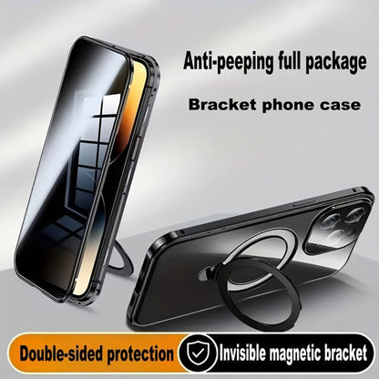 Phone Case Anti-Spy Double-Sided Tempered Glass Cover with Security Lock and Kickstand for iPhone 15 Series