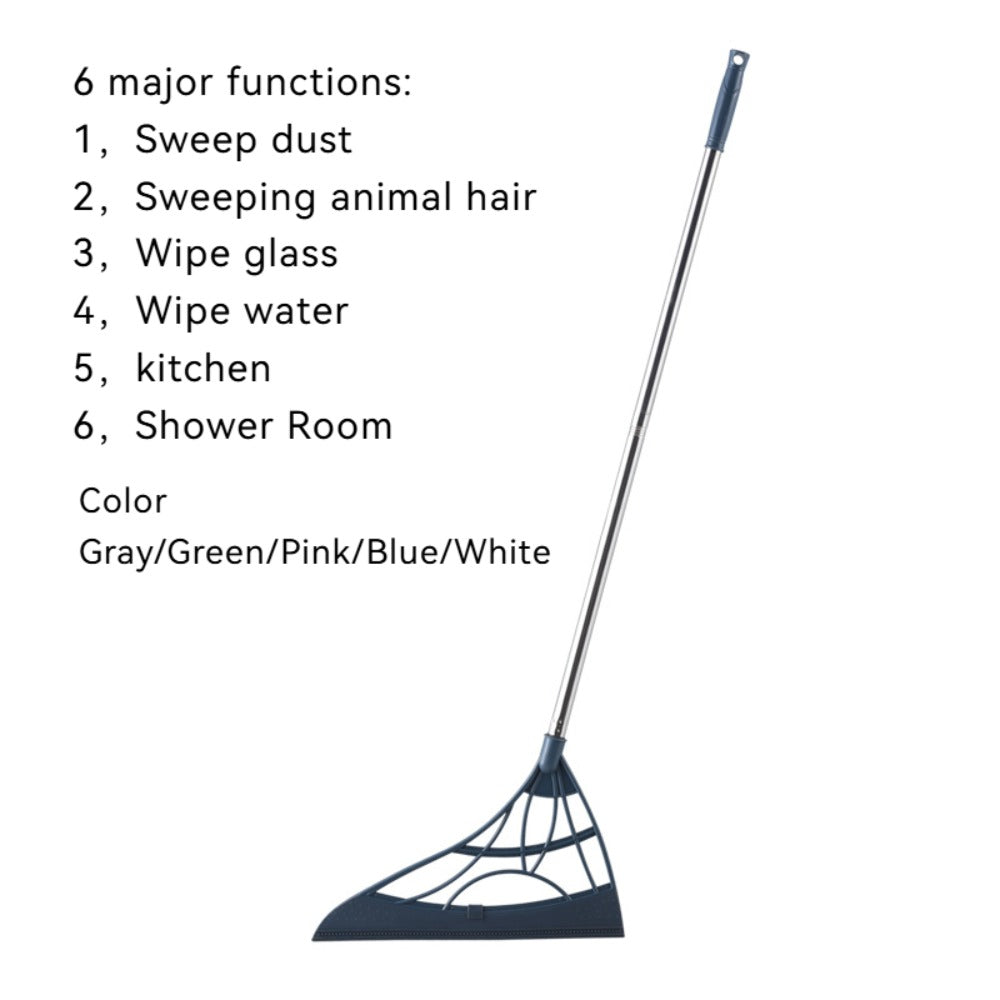 Extra Long Broom 45 Inch – Stainless Steel Handle, Unflagged Bristles, Rubber Sweep for Pet Hair & Debris, Indoor Outdoor Hard Floor Sweeper for Home Office Kitchen