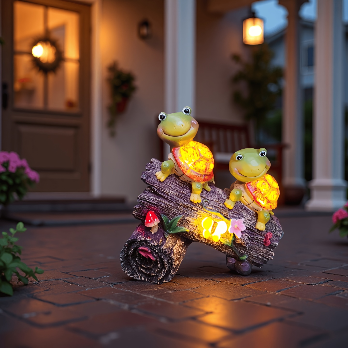 Solar Garden Turtle Statue with 4 LED Lights IP44 Waterproof Resin Frog Face Turtle Figurine Outdoor Decor for Patio Lawn Yard Holiday Festival