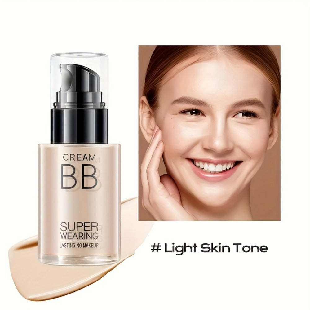 Moisturizing BB Cream Liquid Foundation Set 2-Piece with Makeup Sponge — Flawless Long-Lasting Medium Coverage Skin-Isolating Concealer for All Skin Types Women Natural & Light Beige Shades