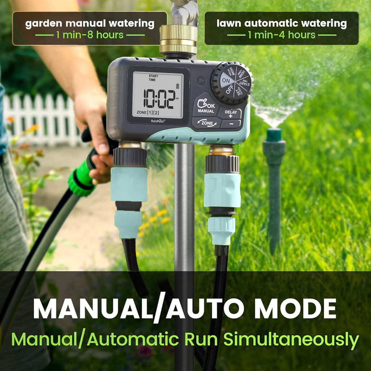 2-Zone Sprinkler Timer Programmable Faucet Irrigation Controller for Lawn & Yard