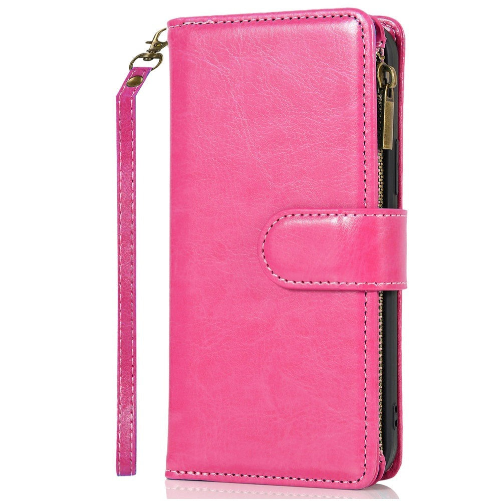 Phone Case Faux Leather Folio Wallet with Card Slots, ID Window and Zipper Pocket for Samsung Galaxy S25 FE