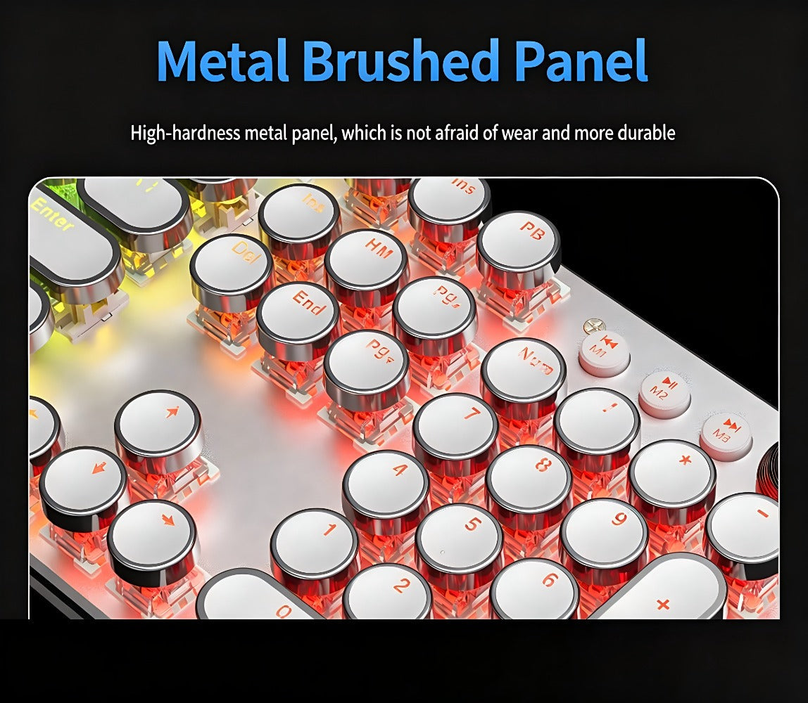 Mechanical Keyboard with Retro Round Keycaps, Green Switches, RGB Backlighting and Multifunction Control Knob