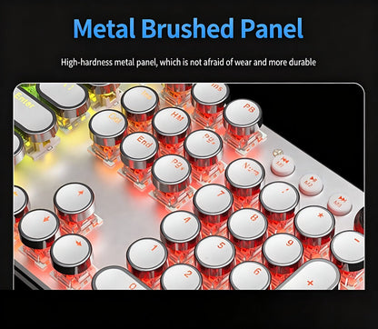 Mechanical Keyboard with Retro Round Keycaps, Green Switches, RGB Backlighting and Multifunction Control Knob