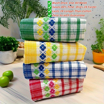 Kitchen Towels 4-Pack 18x28 Inch Extra Large Absorbent Dish Towels Set - Super Soft Quick Dry Farmhouse Stripe Tea Towels, Machine Washable