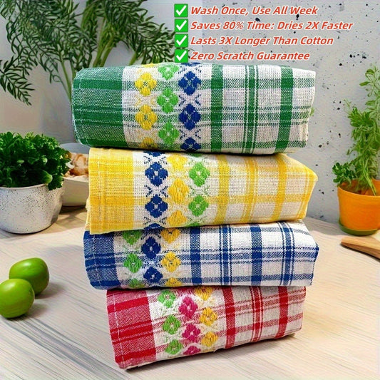 Kitchen Towels 4-Pack 18x28 Inch Extra Large Absorbent Dish Towels Set - Super Soft Quick Dry Farmhouse Stripe Tea Towels, Machine Washable