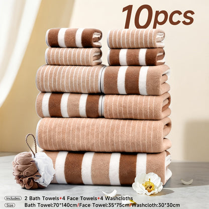 Towel Set 1, 3 or 10 Piece Polyester Striped Options with Bath, Face and Hand Towels for Home and Guest Use