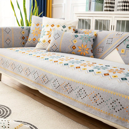 Sofa Cover Bohemian Geometric Panels for 1 to 4 Seats, Armrest or Backrest in Five Color Options