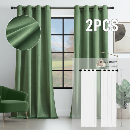 Velvet Room Darkening Curtains 2 Panels | Grommet Top Thermal Insulated Soundproof Blackout Curtains for Living Room Bedroom, Soft Solid Color Vintage Window Drapes