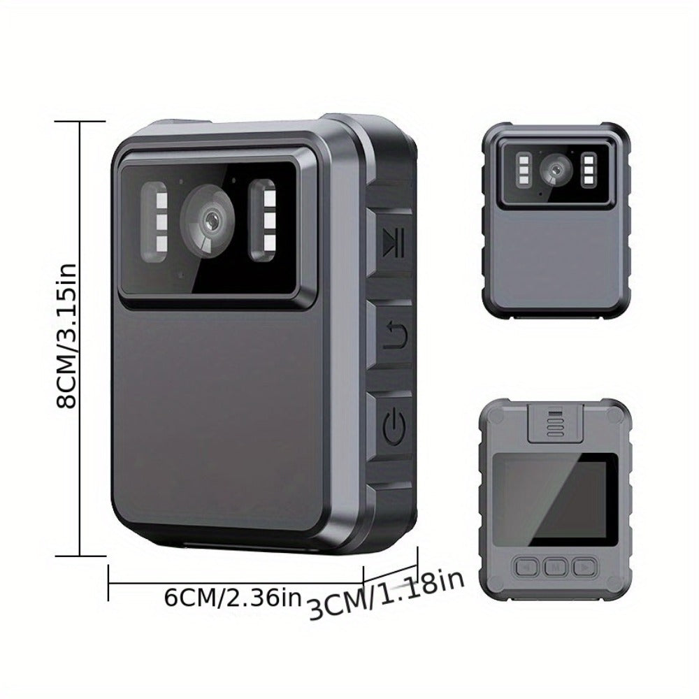 HD Clip-On Body Camera in Black with 150-Degree Lens Marking, 2-Inch Screen, 1800mAh Battery and Type-C Charging
