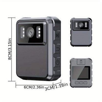 HD Clip-On Body Camera in Black with 150-Degree Lens Marking, 2-Inch Screen, 1800mAh Battery and Type-C Charging