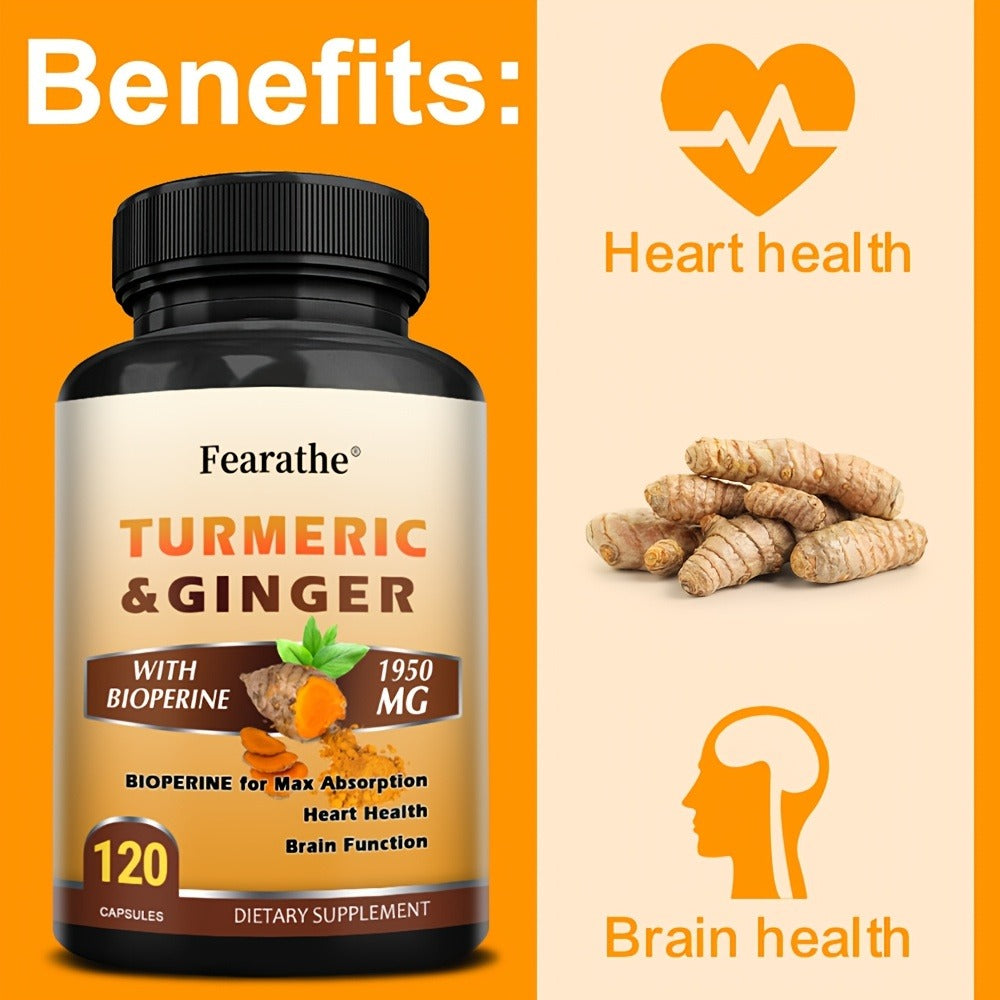 Herbal Supplements with Fearathe Label, Turmeric Ginger and Black Pepper Capsules, 120 Count