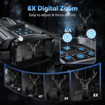Black 4K-Labeled Night Vision Binoculars with 3-Inch Screen, 8X Digital and 5X Optical Zoom, 64GB Card and Carry Case