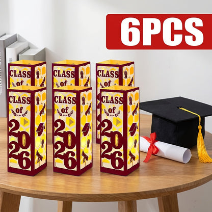 Six-Piece Class of 2026 Graduation Centerpiece Set with Paper Lantern Boxes in Six Color Themes