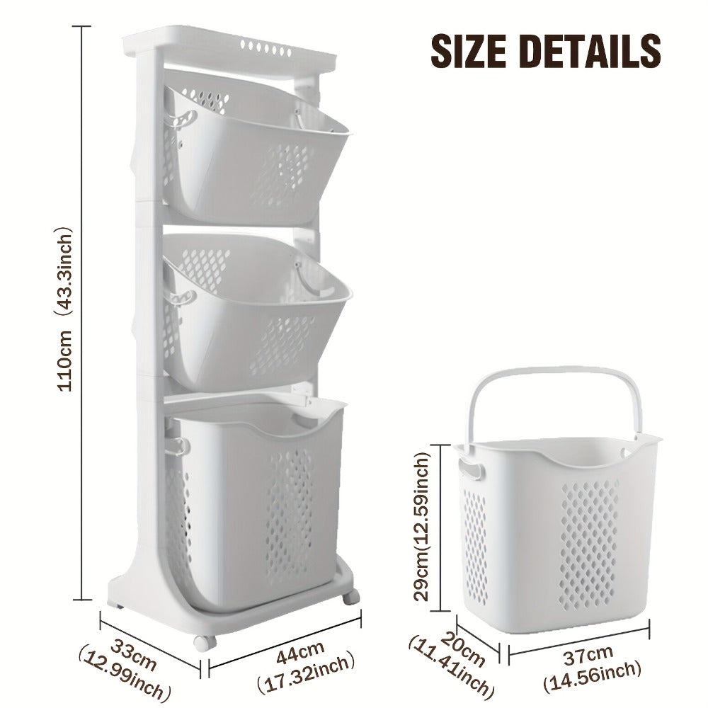 Two-Tier Rolling Laundry Hamper Cart with Removable Baskets for Bathrooms, Bedrooms and Laundry Rooms