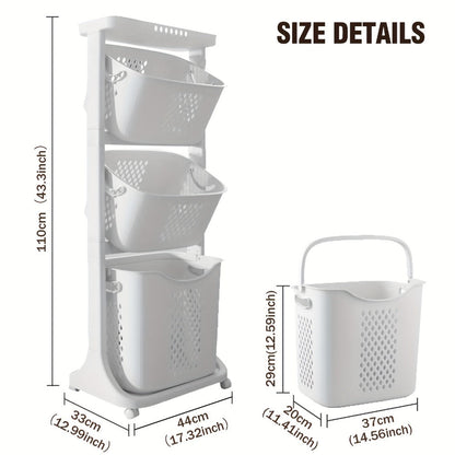 Two-Tier Rolling Laundry Hamper Cart with Removable Baskets for Bathrooms, Bedrooms and Laundry Rooms