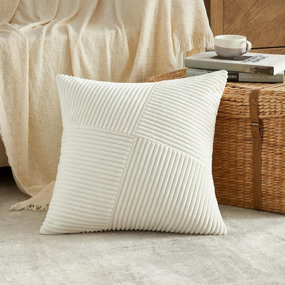 Four-Piece Corduroy Pillow Cover Set, 18 x 18 Inches with Striped, Panel and Pinwheel Textures