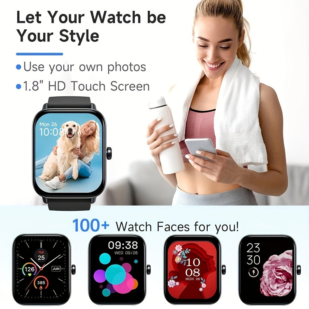 Couple's Set Smartwatch with Voice Assistant – Wireless Calling, Built-in Speaker, Music Control, Fitness Tracker – Matching His & Hers Gift Set Black Pink Silver – iPhone & Android Compatible