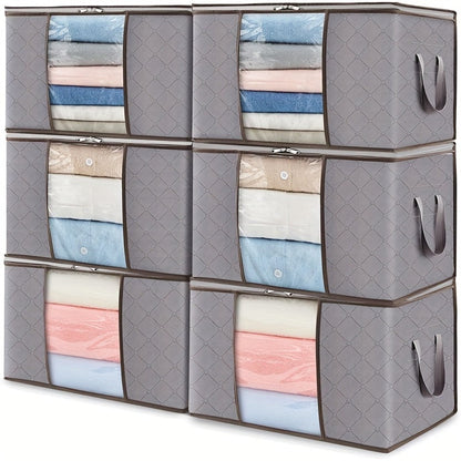 6pcs Extra Large Storage Bags with Zipper Closure, Heavy-Duty Non-Woven Fabric Quilt Blanket Clothes Organizer Bags, Rectangular Foldable Seasonal Closet Storage Bags Set for Home Organization