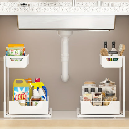 Two-Tier Sliding Under-Sink Organizer in Black, White or Gray with One- or Two-Pack Options
