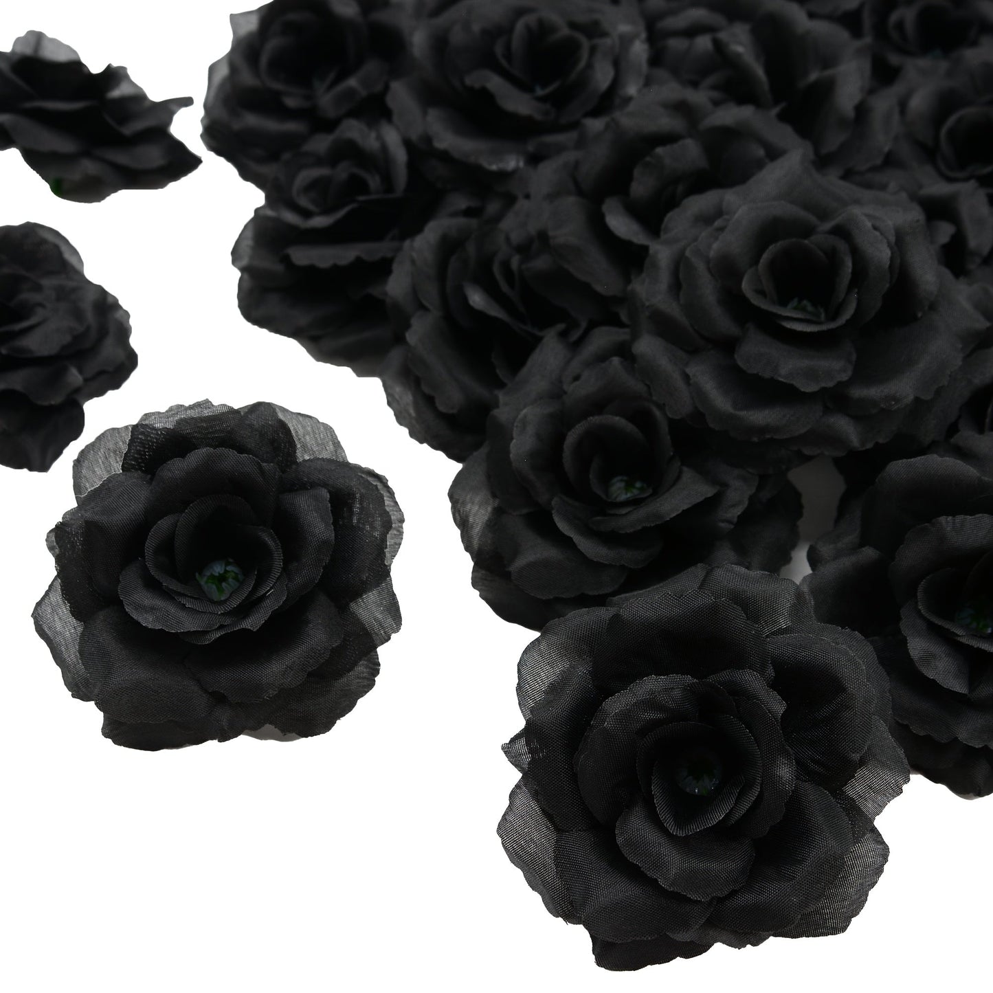 Artificial Silk-Labeled Rose Heads with 6-Inch Detachable Stems, 50-Piece Set in Black, Red or Wine Red