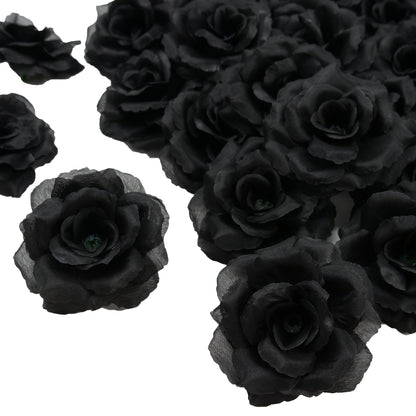 Artificial Silk-Labeled Rose Heads with 6-Inch Detachable Stems, 50-Piece Set in Black, Red or Wine Red