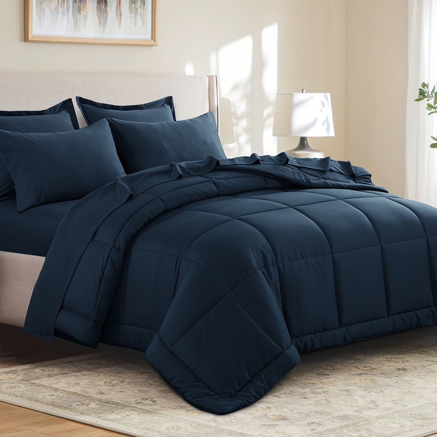 7 Piece Comforter Set Luxury Soft Fluffy Bedding All Season Bed in a Bag with Comforter Fitted Sheet Flat Sheet Pillowcases Hypoallergenic Breathable Easy Care Queen King Twin XL Full