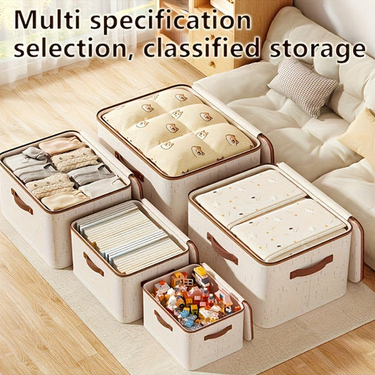 Foldable Storage Boxes with Lids 2-Pack, Large Capacity Linen Storage Baskets with Double Zippers & Leather Handles, Collapsible Fabric Organizer Bins for Bedroom, Clothing, Laundry & Moving
