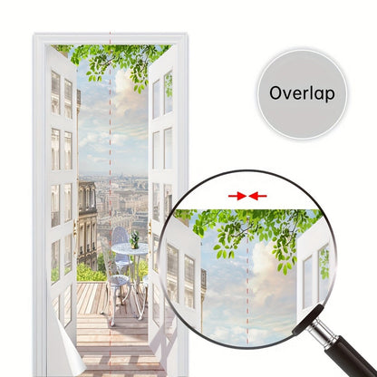 Balcony-View Door Mural Panel Set with Two 17.7-Inch Sheets and 35.43 x 78.74-Inch Final Scene