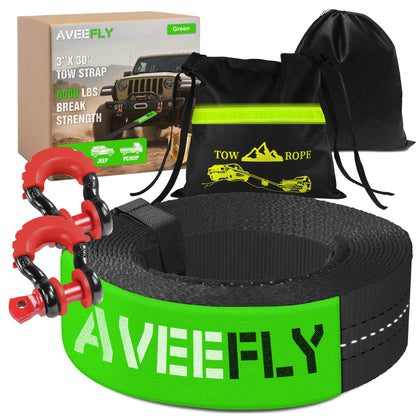 Recovery Tow Strap 4-in-1 Kit 4000-6000 LBS - Off-Road Emergency Strap with D-Ring Shackles, Safety Flag & Storage Bag for Truck, Jeep, ATV, UTV
