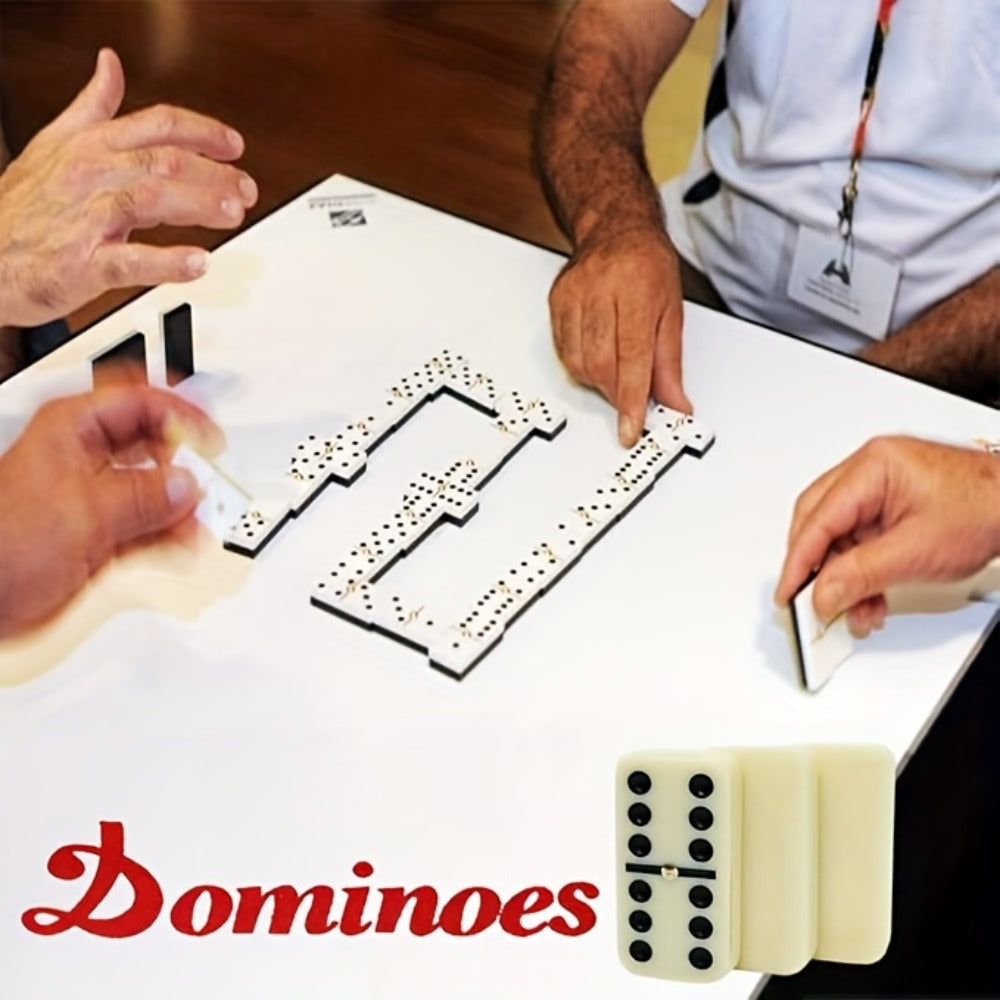 Double-Six Dominoes Set with 28 Ivory-Color Tiles and Wooden Storage Case for Adult Game Nights
