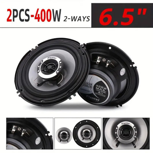 6.5 Inch 400W Car Coaxial Speakers HiFi Full Range – Rubber Edge, Strong Magnet, Universal Fit for Ford Chevy Toyota Honda, 2-Pack or 4-Pack Door Speakers