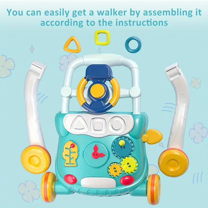 Musical Baby Walker Toy with Anti-Rollover Safety – Multi-Function Sit-to-Stand Activity Center for Early Walking Development, Interactive Learning Push Walker for Infants & Toddlers, Baby Gift