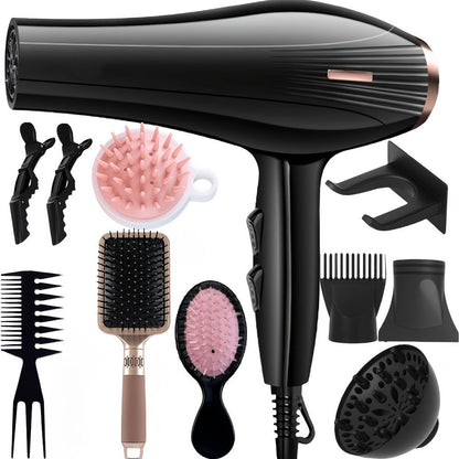 Brushless Motor Hair Dryer Set with Accessories - Professional Blow Dryer Kit Concentrator Nozzle Comb Clips 2 Modes 3 Speeds Ionic Anti-Frizz Home Salon Travel Black White Blue Green
