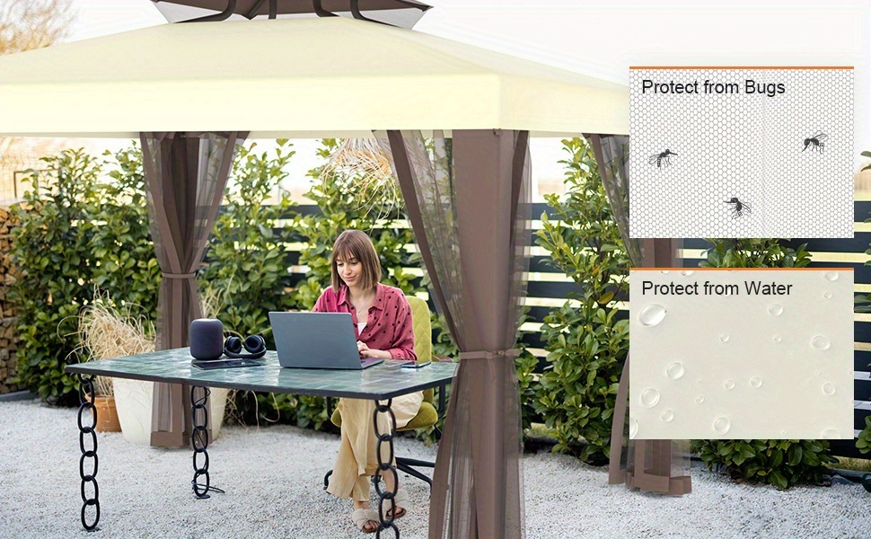 Gazebo Tent 10x10 FT Mosquito Netting Quick Setup Outdoor Canopy