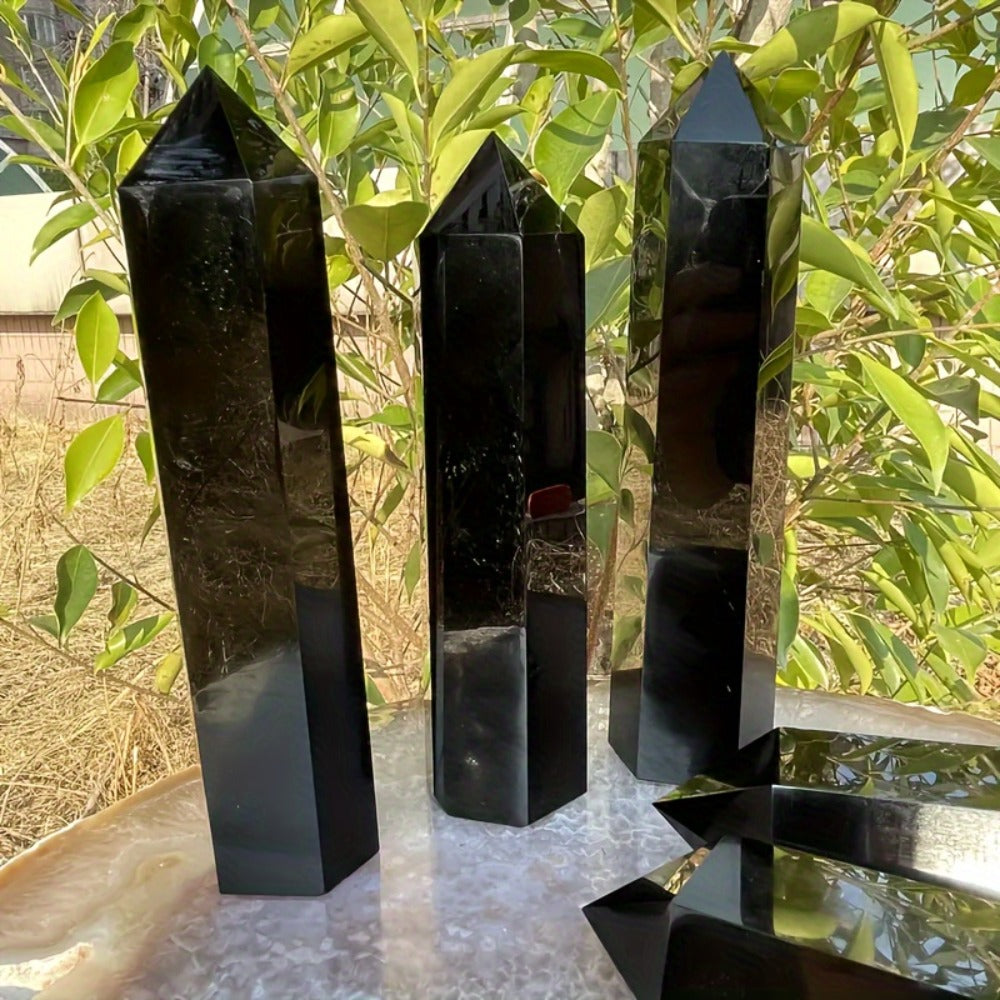Black Hexagonal Crystal Tower Decor with 0.55-1.1 lb Weight Range for Shelf, Desk or Office Display