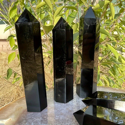 Black Hexagonal Crystal Tower Decor with 0.55-1.1 lb Weight Range for Shelf, Desk or Office Display