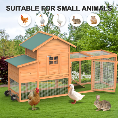 Chicken Coop on Wheels with Nesting Box & Removable Tray | Portable Wooden Hen House for 3-4 Hens with Expandable Run, Wood or Sunshine Board Roof