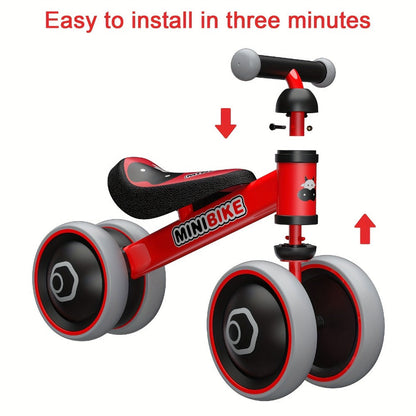 Baby Balance Bike for 1 Year Old Boys Girls No Pedal 4 Wheel Infant Toddler Bicycle Standing to Running Riding Toy First Birthday Gift Pink Red Blue