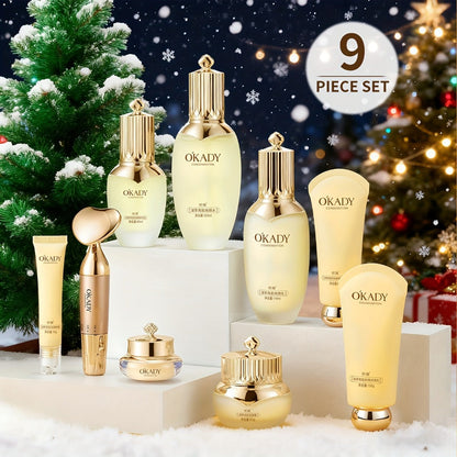 Skincare Set with OKADY Label, 9 Ginseng Products Including Cleanser Toner Essence Serum and Creams