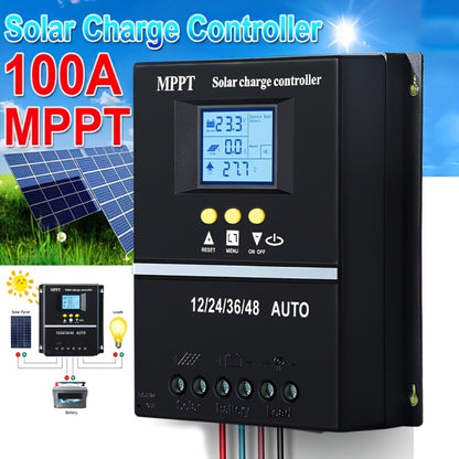 100A MPPT Solar Charge Controller with LCD Display Auto Tracking for 12V 24V 36V 48V Systems Lead-Acid Lithium LiFePO4 Batteries Off-Grid Solar RV Boat Camper